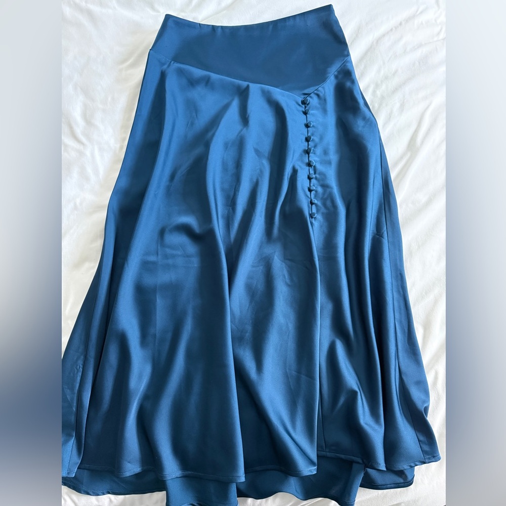 Banana Republic Satin Blue Midi Skirt